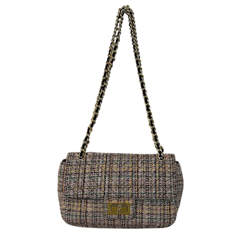 Karl Lagerfeld Tweed Shoulder Bag with Gold-Tone Chain